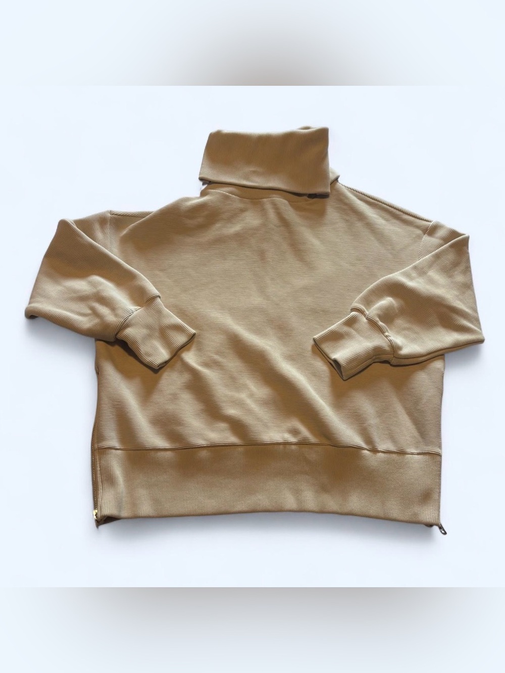 Varley Milton Cowl Neck Ribbed Sweatshirt Mushroom Tan Small